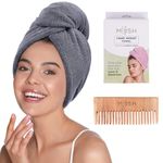 Mush Bamboo Hair Towel Wrap | Absorbent Towel Hair-Drying | Hair Care Combo | Super Quick-Drying| Adjustable Buttons to Wrap Around Hair 500 GSM (Dark Grey)