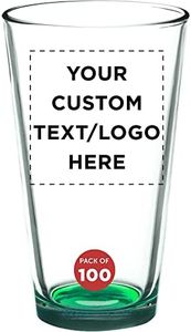 Custom Arc Pint Glass 16 oz. Set of 100, Personalized Bulk Pack - Beer Glasses, Heavy Duty Drinkware - Green