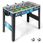 COSTWAY Football Table, Freestanding Foosball Table with 2 Footballs, Ergonomic Handle, 18 Players, Soccer Arcade Game for Adults, Kids, Indoor Room Sport