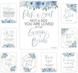 Hadley Designs 9 Dusty Blue Wedding Signs for Ceremony and Reception - Unplugged Ceremony Sign for Wedding, Pick A Seat Not A Side Wedding Sign Set, Love is Sweet Sign for Dessert Table for Wedding