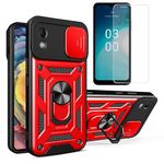 Nokia C110 Case Compatible with Nokia C110 Phone Case N156DL Cover [with Tempered Glass Screen Protector][PC+TPU Thickened Protection][Ring Support] Red