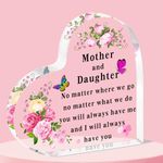 QMVMV Gifts for Mum Daughter Heart-Shaped Acrylic Plaque Gifts from Mum Daughter Birthday Thanksgiving Mother's Day Gift for Mother Daughter