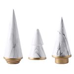 realideas Set of 3 Simplistic Ceramic Christmas Tree Tabletop Counter Centerpiece Mantel Shelf Home Decor Accents White Marble Xmas Christmas Tree Decoration Ornament