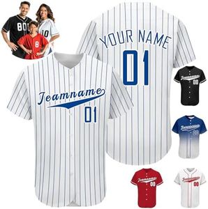Custom Baseball Jersey Pinstripe Personalized Baseball Button Down Shirt Customize Short Sleeve Sports Uniform for Women Men Youth White