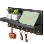 Rebee Vision Decorative Key and Mail Holder for Wall - Farmhouse 15 Inches Floating Shelf with 7 Sturdy Key Hooks for Home Entryway Wall Decor - Rustic Key Racks (Black)