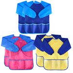 KUUQA 6Pcs Waterproof Play Art Smock, Painting Aprons with Long Sleeve and 3 Pockets for Painting, Feeding，Age 6+ Years (Paints And Brushes Not Included)