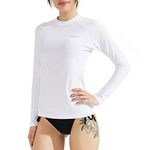 SURFEASY Womens Rash Vest Long Sleeve Ladies Sun Protection Swim Shirt Rash Guard Tops Swimsuit (White,M)