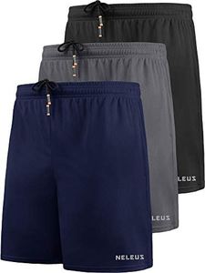 Neleus Men's 7" Mesh Running Workout Shorts Gym Basketball,6058,3 Pack,Black,Grey,Navy Blue,US M,EU L
