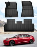 Yivke Tesla Model 3 Floor Mats, Tesla Model 3 Accessories 2023 2022 2021, All Weather Floor Mats, Waterproof TPE Automotive Floor Mats Custom Fit for Tesla, Front and Rear 2 Rows Set