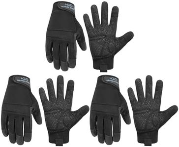 HANDLANDY Grip Work Gloves for Women Men, Safety Utility Yard Working Gloves, Flexible Touch Screen Mechanics Gloves (Black-Grip, Large (Pack of 3))