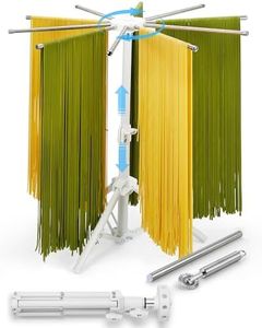 MUMSUNG Pasta Drying Rack Collapsible, 360° Rotating, Adjustable Height(14.5"-23.6"), 304 Stainless Steels Arm, Large Noodle Dryer Foldable with Ravioli Wheel for Homemade Fresh Pasta Spaghetti