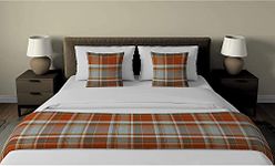 McAlister Textiles Heritage Tartan Bedding Set | Plaid Check Wool Texture Bed Runner + Cushion Cover Pair in Burnt Orange | 2 Cushion Covers & Bed Runner 240x50cm