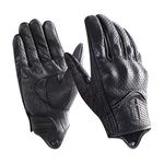 Harssidanzar Mens Full finger GoatSkin Leather TouchScreen Motorcycle Gloves Perforated GM028A,Black,Size M