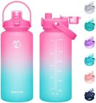 Half Gallon Water Bottles with Times to Drink, 72 oz Water Bottle with Straw 2, Innovative 2-in-1 Sports Bottle, BPA Free, Large Bottle for Sports, Fitness, Gym, Camping, 2.2L Large Water Jug