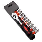 LSHK 1/4'' Ratchet Socket Wrench Set, Mechanic Tool Kit and Sockets Set with Quick Release Reversible Ratchet Handle and Extension Bar, 12 Pcs Set