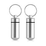 kwmobile Key Ring Pill Cases (Pack of 2) - Metal Keychain Mini Pill Case Holders Keyring Chain Portable Pills Container - Silver