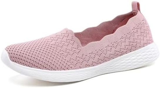 Puxowe Women's Walking Slip on Shoes, Knit Comfortable Slip Resistant Shoes for Women, Lightweight Breathable Low-Top Casual Fashion Sneakers Pink Size 8 US