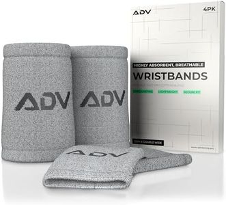 ADV Bamboo Charcoal Cotton Blend Tennis Wristbands - Ultra Absorbent, Doublewide & Slim Sweat Bands for Wrists - 4 Pack or 2 Pack (4-Pack Gray)