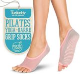 Tucketts Ballerina Toeless Non-Slip Grip Socks - Anti Skid Barre, Pilates, Dance, Home & Leisure, Pedicure - S/M - 1 pair Grey/Peach Geo