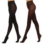 YAGAXI Semi Opaque Control Top Pantyhose for Women - 2 Pairs High Waist 40D Women's Tights(Coffee,M)