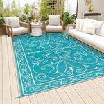 Famibay Outdoor Rugs for Patios Waterproof Garden Rug 180 x 270cm Reversible Plastic Straw Rugs Lightweight Camping Mat Outdoor Carpet for Balcony Deck Backyard Porch Beach BBQ (Teal, 180 x 270 cm)