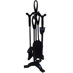 5pc 70cm Fireplace Fireside Pewter Black Companion Set Poker Shover Tongs Brush