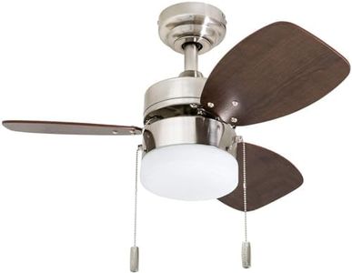 Honeywell Ceiling Fans Ocean Breeze, 30 Inch Modern Indoor LED Ceiling Fan with Light, Pull Chain, Dual Mounting Options, Dual Finish Blades, Reversible Motor - Model 50601-01 (Brushed Nickel)