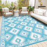 SHACOS Outdoor Rug Waterproof 180x270cm Lightweight Plastic Rug Reversible Mat Outdoor Rug Large Patio Rug UV Resistant Garden Rug Picnic Blanket Outdoor Rug for Garden Beach Decking Balcony (Teal)