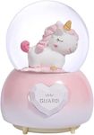 Samvardhan Unicorn Snow Globe with Colorful LED Lights & Automatic Snowflakes, 80 MM Resin/Glass Water Globe Music Box for Kids, Girls, Granddaughters, Babies Birthday Gift Home Decor (Pink)