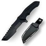 Tactical Field Knife Full Tang Tanto Blade Fixed Blade Knife Stainless Steel EDC Hunting Knife with Sheath for Outdoor, Camping and Survival(Coated Black)