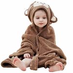 Hilmocho Baby Hooded Bath Towel Infant Toddler Swaddle Wrap Blanket Soft Warm Coral Velvet Absorbent Swimming Shower Towel (Brown Monkey)