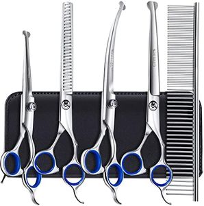 Gimars Titanium Coated Professional 6 in 1 4CR Stainless Steel Dog Grooming Scissors with Safety Round Tip, Heavy Duty Pet Grooming Scissor for Dogs, Cats and Other Animals