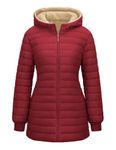 RITOSTA Women's Long Coats Winter Puffer Jackets Ladies Quilted Padded Outdoor Down Jacket Fleece Lined Outdoor Warm Parka Zip Up Hoodies Casual Long Sleeve Outwear with Pockets Hooded (Red,M)