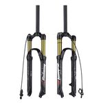 BOLANY 26/27.5/29 inch Bike Air Suspension Fork 120mm Travel Rebound Adjust 1/8 Straight/Tapered Tube Manual/Remote Lockout Bicycle Forks QR 9mm MTB Front Fork (Straight-Remote, 26inch)