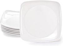 Fasmov 6 Pack 10.5" Melamine Sqaure Dinner Plates, Unbreakable Serving Dishes, Modern Square Dinnerware, Square Serving Plate for Steak, Pasta, Fruit, Salad, Snacks, Pizza, Appetizer Plates, White