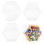 Cornucopia Plastic Hexagon Shaped Jars (4-Pack, 30oz); Value Pack of Containers for Snacks, Gifts and Storage, 2 1/2 Cup Capacity, 5 x 5 x 3 Inches