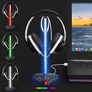 COZOO RGB Headphone Stand with 2 USB2.0 Extension Charging Port Extender Cord,Headset Stand Holder for Gamer Desktop Table Game Earphone Accessories,PC Gaming Accessories for Gamer,Gifts for Boyfriend