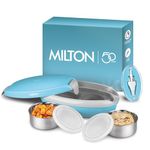 MILTON Swiftron Portable Electric Lunch Box I 2x260 ml Stainless Steel Containers I Auto Shut Off I Cool Touch Shock Proof Body I Warm Food for Office, Hostel, Travel I Blue