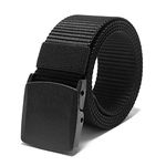 TIMEMEET Men Plastic Nylon Canvas Belt, Lightweight Breathable Adjustable Fabric Belt, Heavy Duty Belt Quick Release Metal Free Canvas Plastic Buckle Waist Belt for Work and Travel (Black)