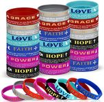 Zhanmai 48 Pcs Bible Verses Bracelets Christian Inspirational Bible Bracelets Religious Silicone Wristbands Scripture Silicone Bracelets Hope Power Faith Strength Grace Love Wristbands for Men Women