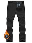 JHMORP Men's Cross Country Ski Snow Pants Waterproof Fleece Lined Softshell Insulated Winter Hiking Cargo Work Pants (Black,CA 40)