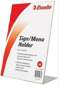 Esselte Slanted Portrait A4 Sign and Menu Holder, Clear