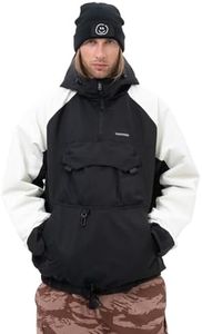 SNOWVERB Mens Snowboard Baggy Anorak Half-zipper Snow Jackets Camo Leopard Waterproof Mountain Ski Coats with Hood (US, Alpha, Small, Regular, Regular, Black/Off-white)