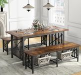 DWVO 3-Piece Dining Table Set for 4-6 People, 63" Dining Room Table with 2 Benches, Industrial Rectangular Dining Room Table Set with Storage for Kitchen, Dining Room, Rustic Brown