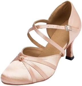 Minishion Women's Closed Toe Dance Heels Comfortable Ballroom Dancing Pumps L117A Nude 7.5cm Heel US 8