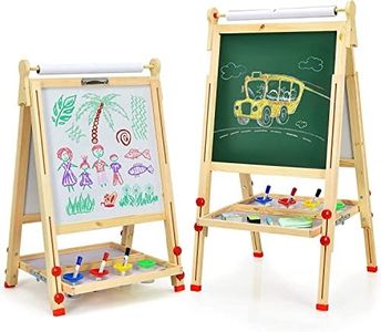 RELAX4LIFE Lavagna Magnetica per Bambini 2 in 1, Cavalletto per Dipingere Pieghevole, Portatile/Altezza Regolabile 87-150 cm, Giocattolo Educativi 3+ Anni, in Legno di Pino, Accessori Completi