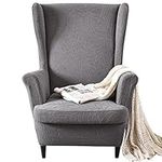 Stretch Wingback Chair Covers, 2 Piece Armchair Slipcover Knitted Jacquard Wingback Sofa Chair Slipcover Furniture Protector for Living Room Bedroom (Leaf-Dark Grey)