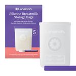 Lansinoh Silicone Breast Milk Storage Bag Leak-Proof with Wide Opening, Double Seal - 5 Pack 240 ml - Reusable Milk Storage Bags for Fridge/Freezer - Includes Chalk Marker - Breastfeeding Essentials