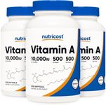 Nutricost Vitamin A 10,000 IU, 500 Softgels (3 Bottles)