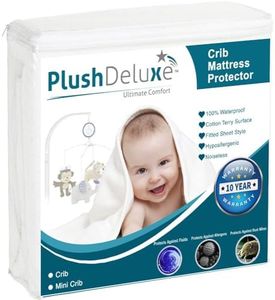 PlushDeluxe Crib Mattress Protector, Breathable Soft Terry Cotton Fitted Sheet Bed Cover with Deep Stretchable Pockets, 100% Waterproof, Noiseless, Hypoallergenic, Dust Mite Proof, 28"x52"x6"
